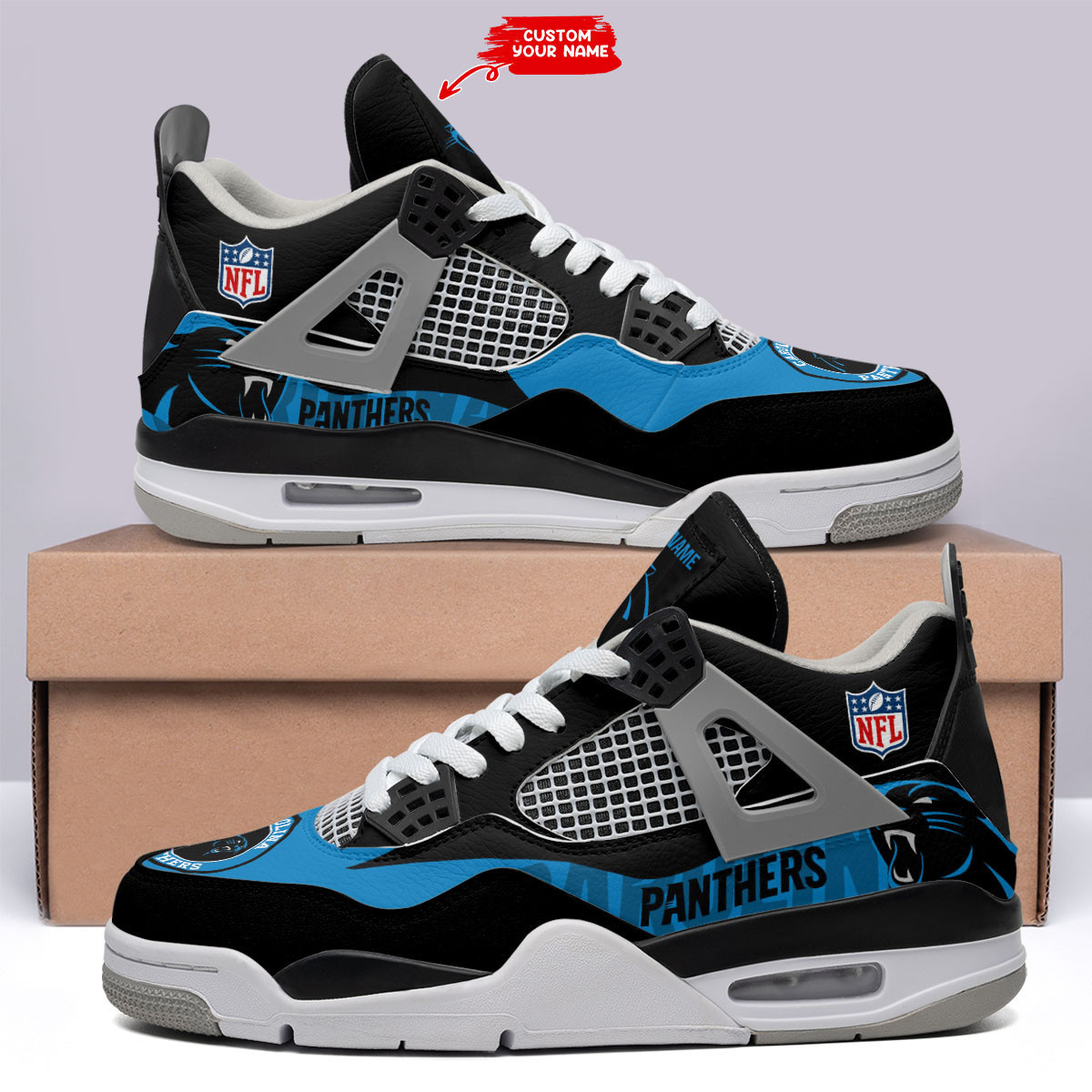 Sportswearmerch Carolina Panthers NFL Air Jordan 4 Sneaker AJ4 Sneakers Shoes For Men And Women