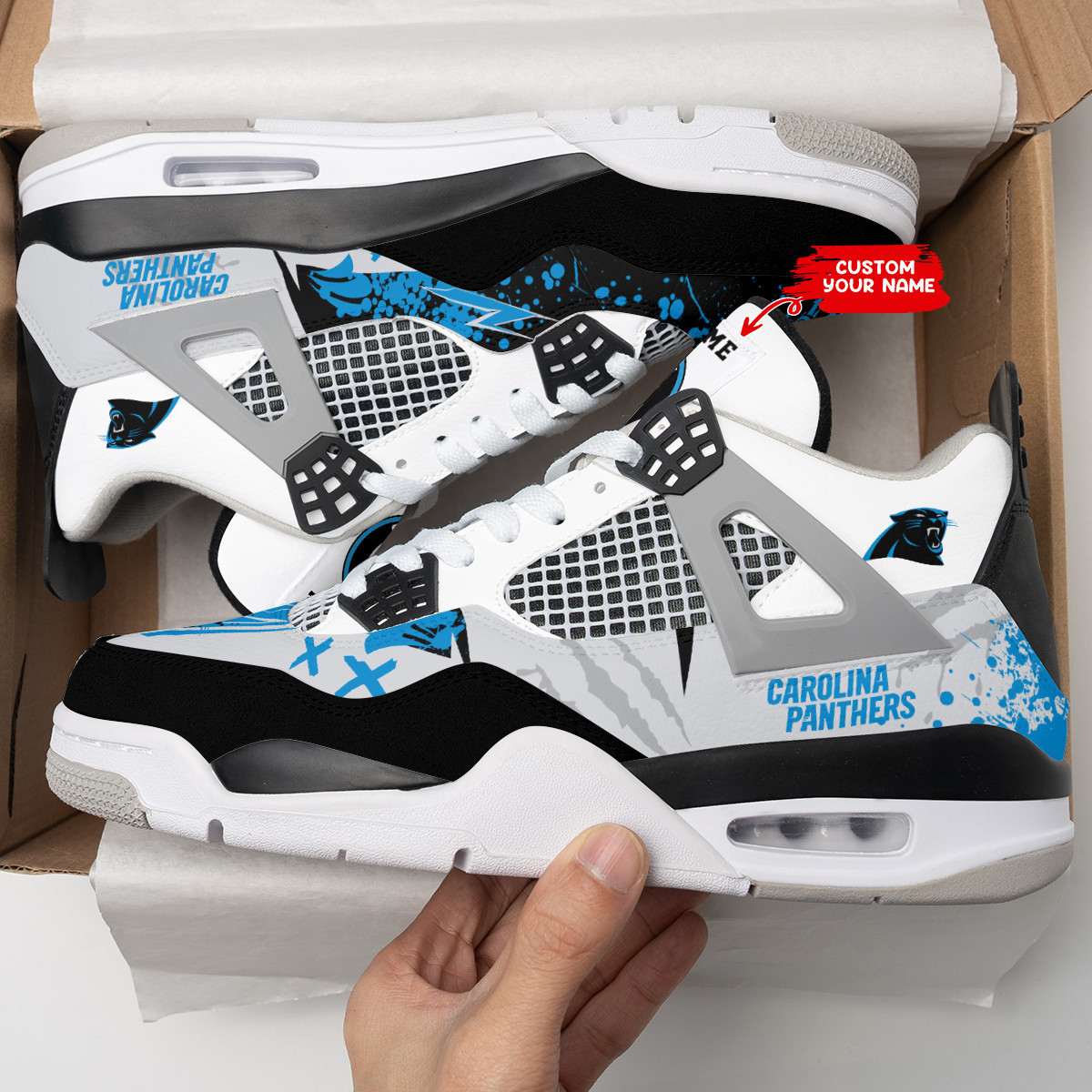 Sportswearmerch Carolina Panthers NFL Air Jordan 4 Sneaker AJ4 Sneakers Shoes For Men And Women