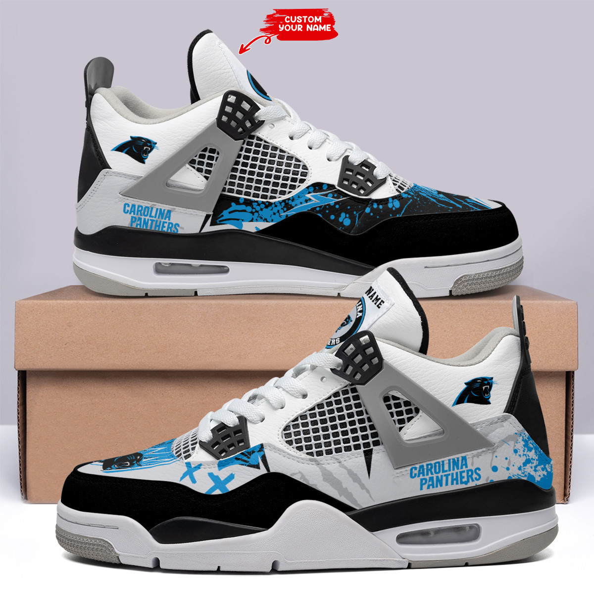 Sportswearmerch Carolina Panthers NFL Air Jordan 4 Sneaker AJ4 Sneakers Shoes For Men And Women