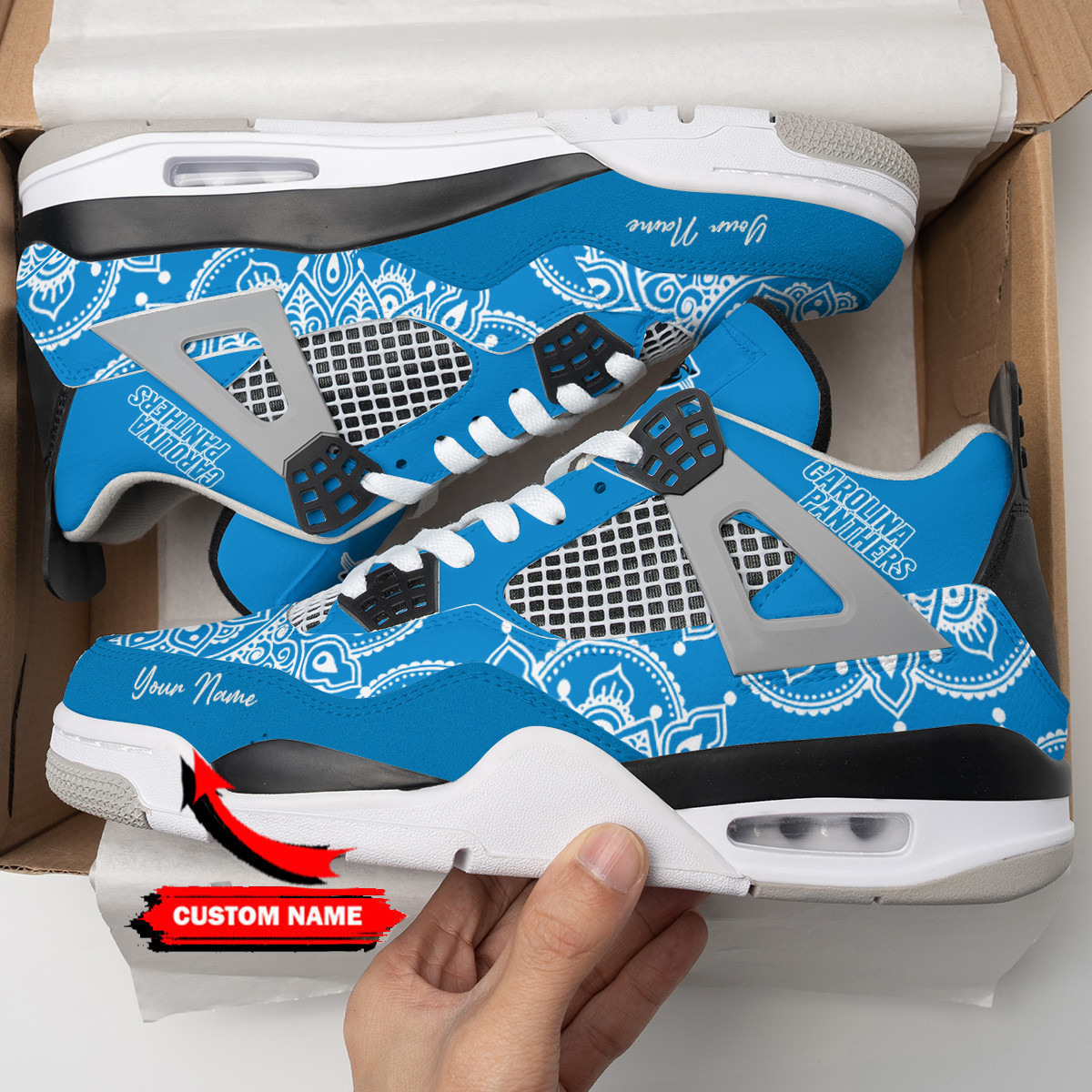 Sportswearmerch Carolina Panthers NFL Air Jordan 4 Sneaker AJ4 Sneakers Shoes For Men And Women