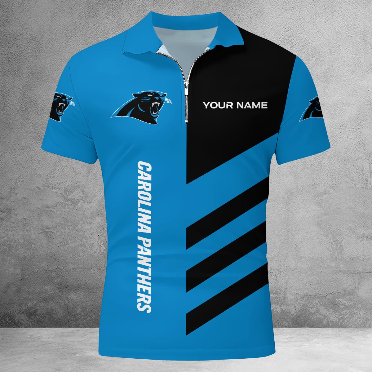 Sportswearmerch Carolina Panthers NFL Lapel Zip Polo Shirt For Fan