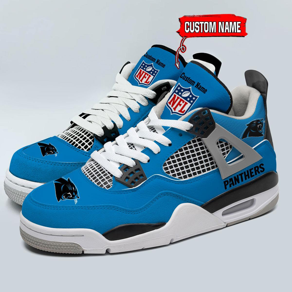 Sportswearmerch Carolina Panthers NFL Personalized  AJ4 Sneakers Shoes For Men And Women