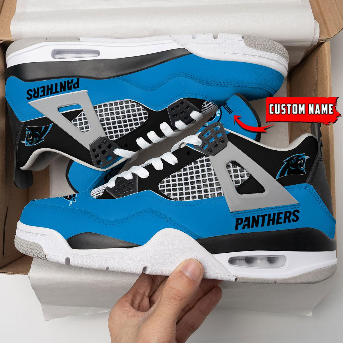 Sportswearmerch Carolina Panthers NFL Personalized Air Jordan 4 SnAJ4 Sneakers Shoes For Men And Women