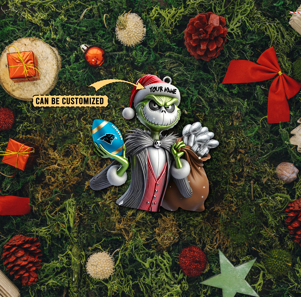 Sportswearmerch Carolina Panthers NFL The Grinch x Jack x Christmas Acrylic Ornament Gift For Fan