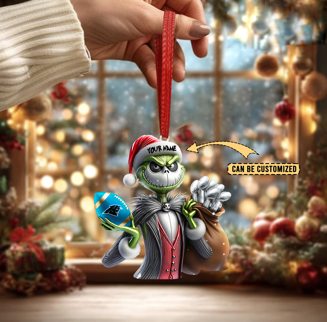 Sportswearmerch Carolina Panthers NFL The Grinch x Jack x Christmas Acrylic Ornament Gift For Fan