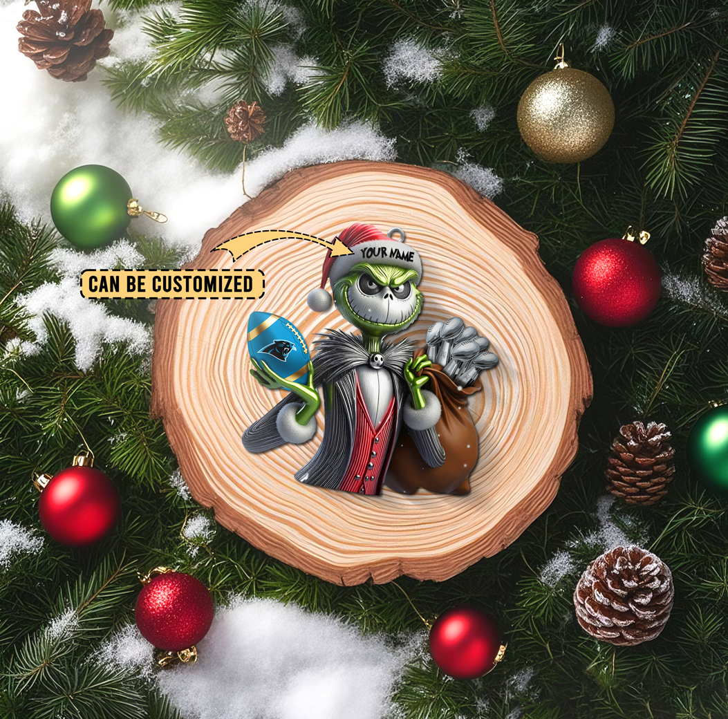 Sportswearmerch Carolina Panthers NFL The Grinch x Jack x Christmas Acrylic Ornament Gift For Fan