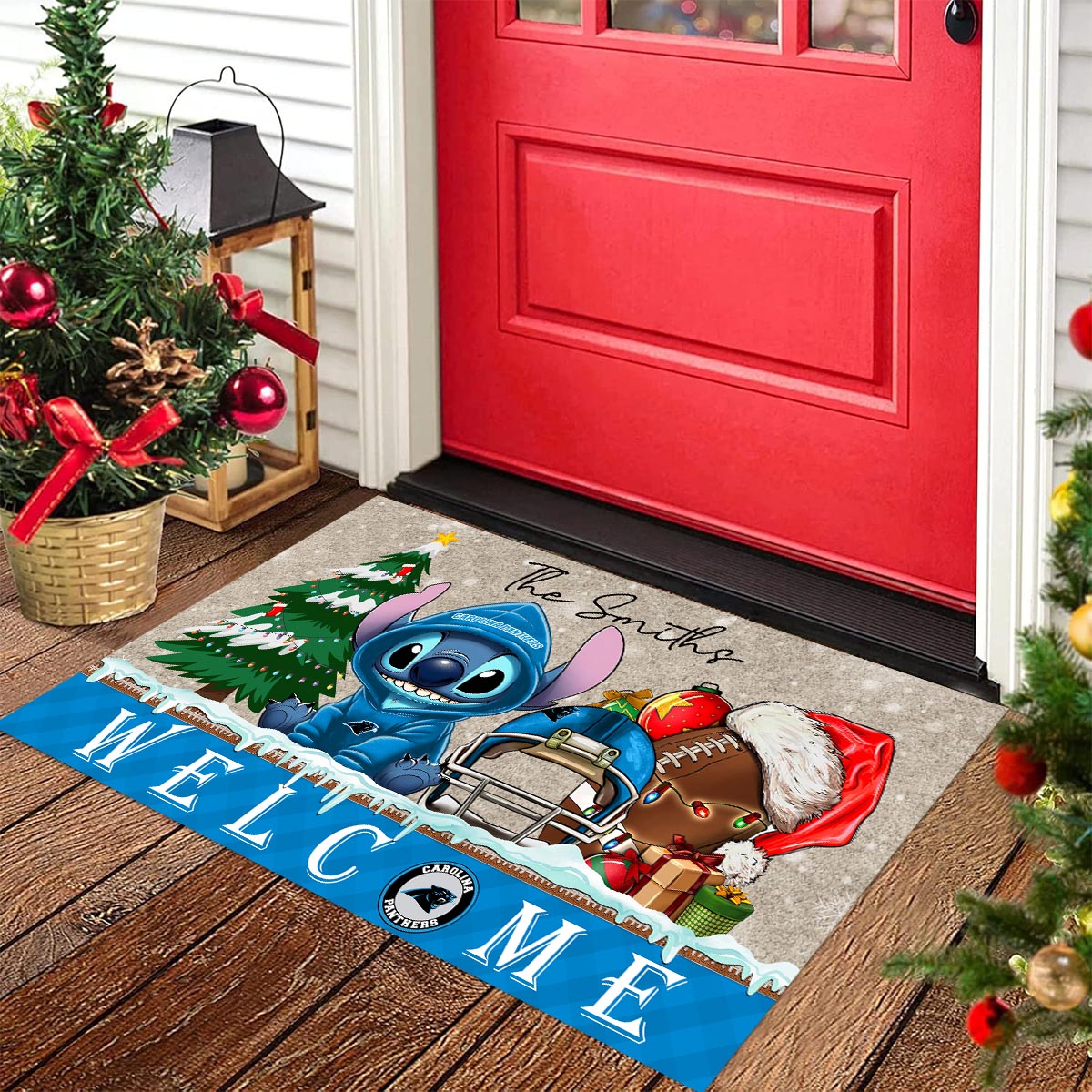 Sportswearmerch Carolina Panthers NFL x Cute Stitch Christmas Doormat For Fan
