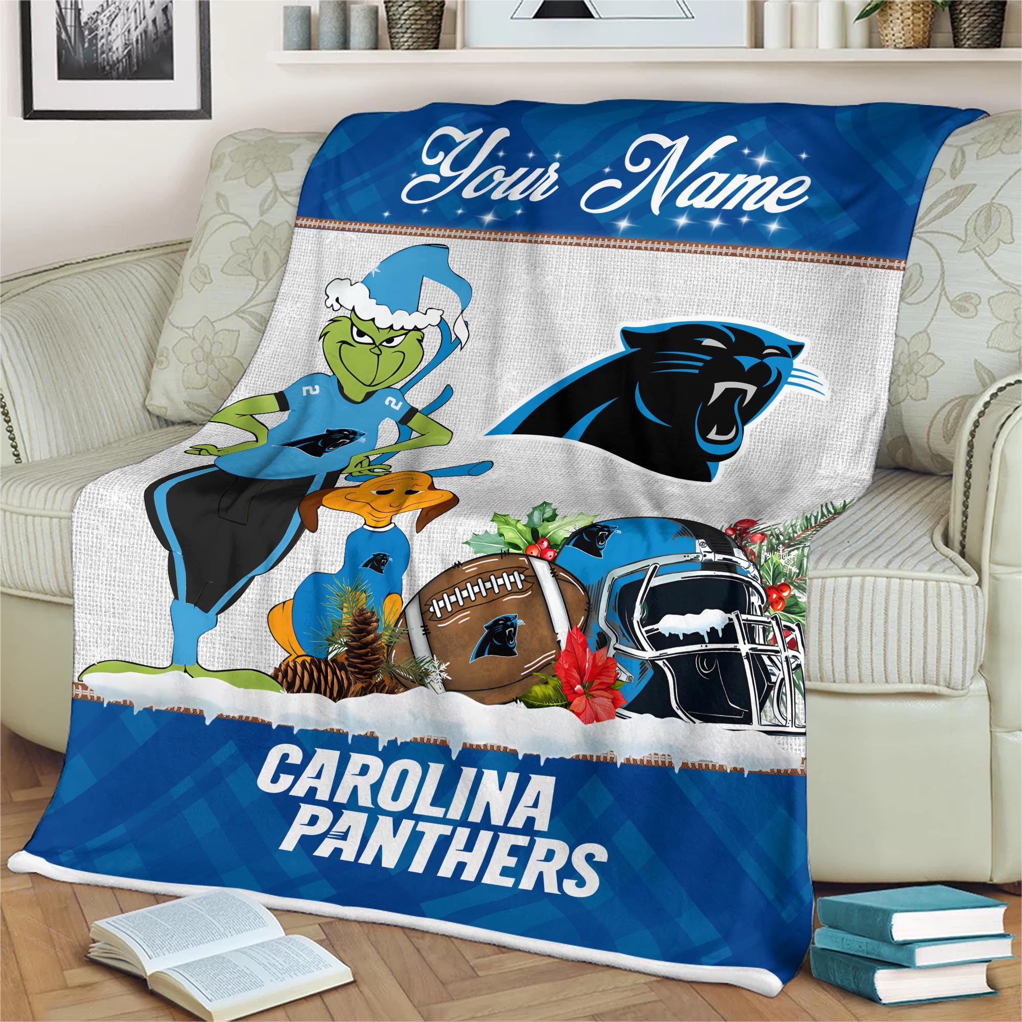 Sportswearmerch Carolina Panthers NFL x Grinch Christmas Fleece Blanket For Fan