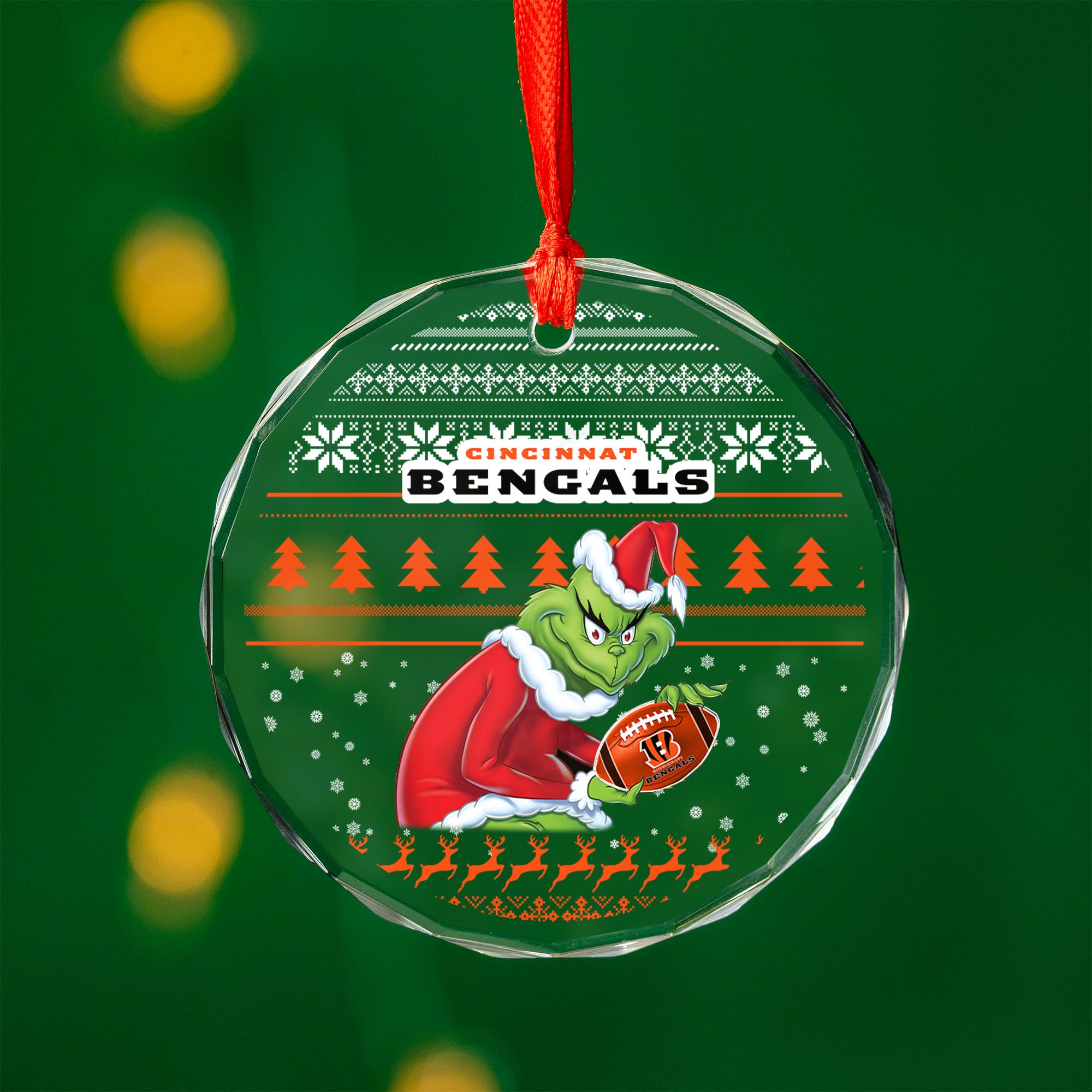 Sportswearmerch Carolina Panthers NFL x Grinch Christmas Glass OrnamentENGAL For Fans