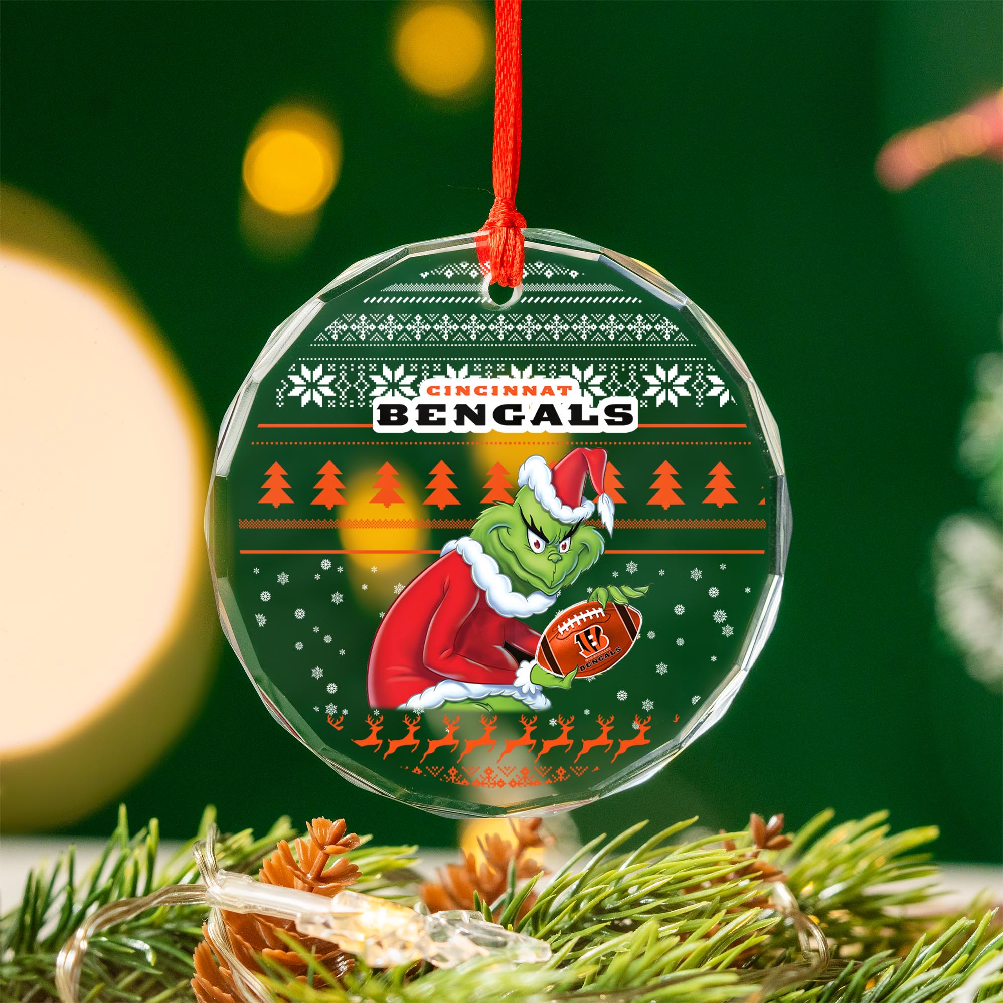 Sportswearmerch Carolina Panthers NFL x Grinch Christmas Glass OrnamentENGAL For Fans
