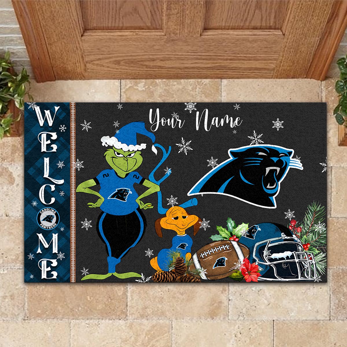 Sportswearmerch Carolina Panthers NFL x Grinch Christmas Welcome Football Doormat For Fan