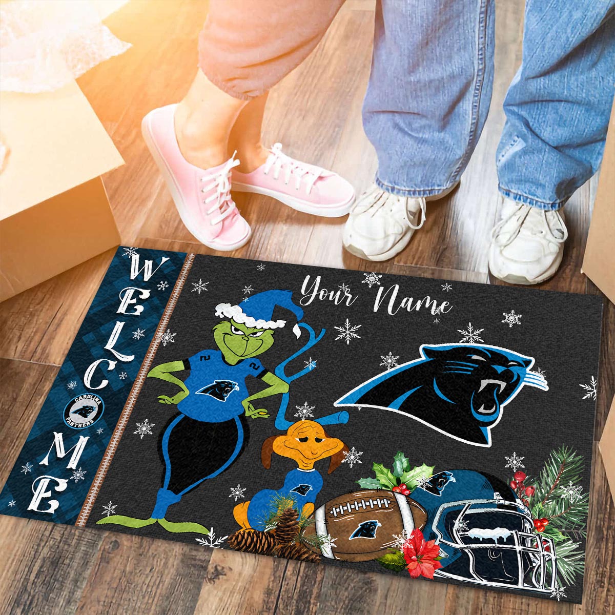 Sportswearmerch Carolina Panthers NFL x Grinch Christmas Welcome Football Doormat For Fan