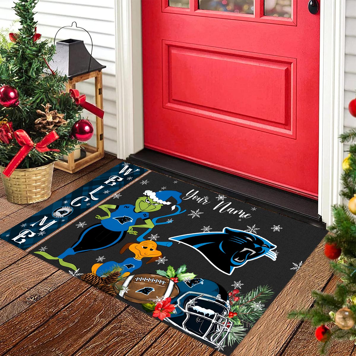 Sportswearmerch Carolina Panthers NFL x Grinch Christmas Welcome Football Doormat For Fan