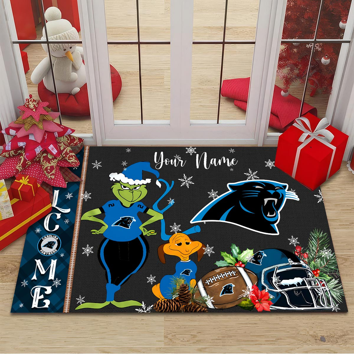 Sportswearmerch Carolina Panthers NFL x Grinch Christmas Welcome Football Doormat For Fan