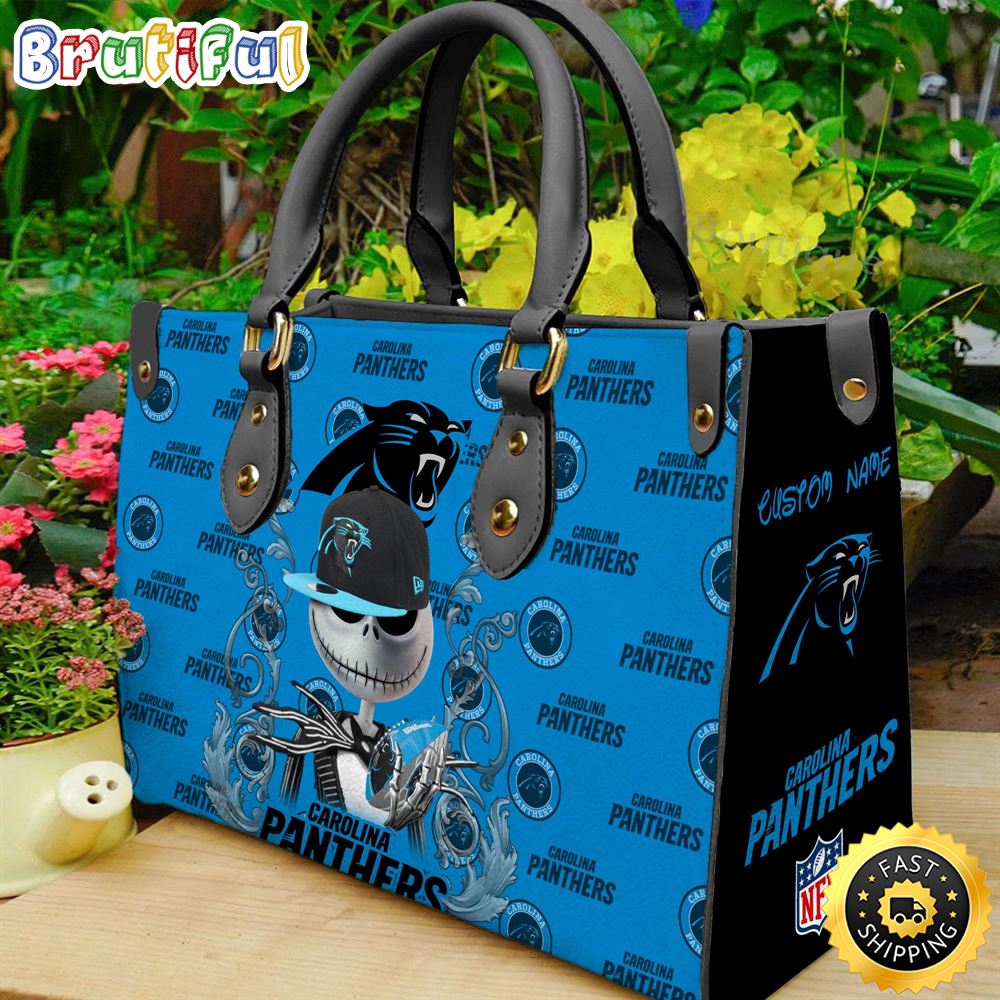 Sportswearmerch Carolina Panthers NFL x Jack Skellington Women Leather Bag For Fan