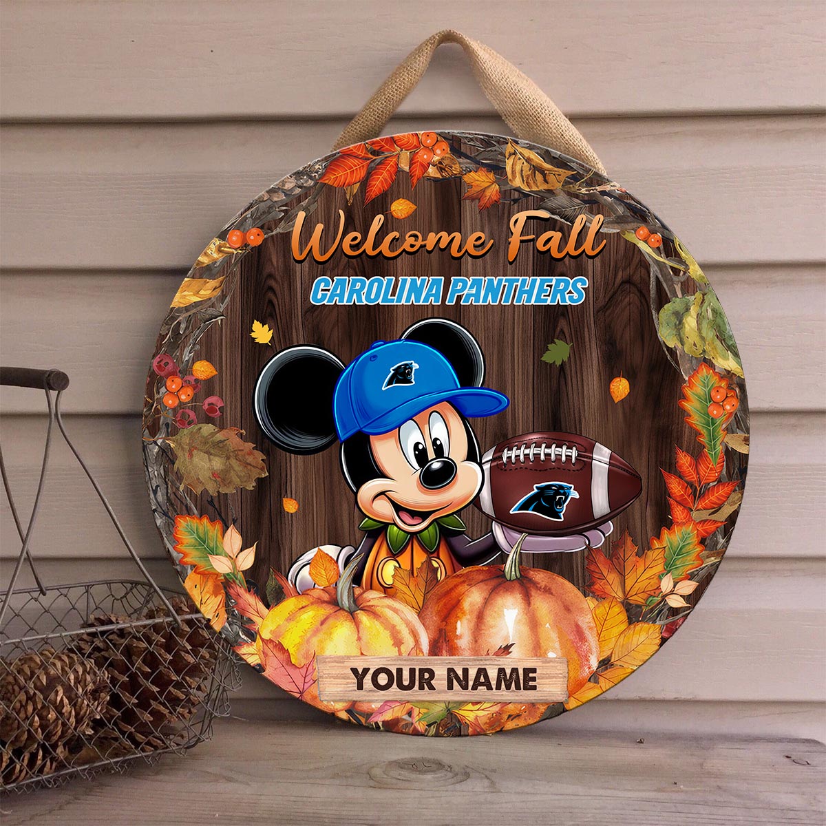 Sportswearmerch Carolina Panthers NFL x Mickey Round Wooden Sign For Fan