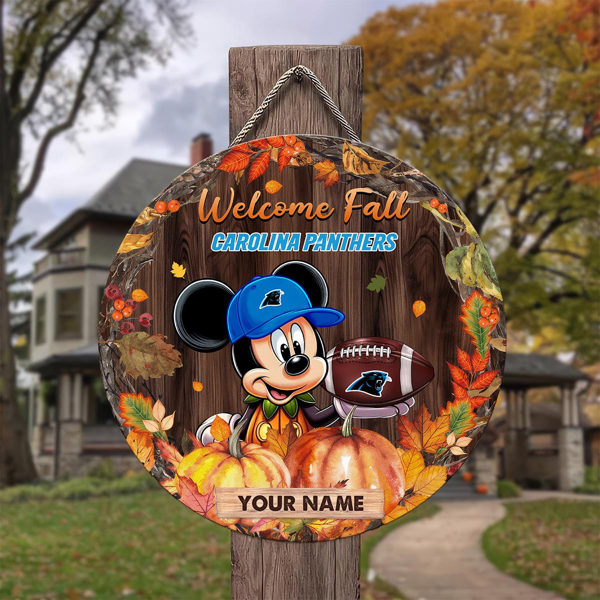 Sportswearmerch Carolina Panthers NFL x Mickey Round Wooden Sign For Fan