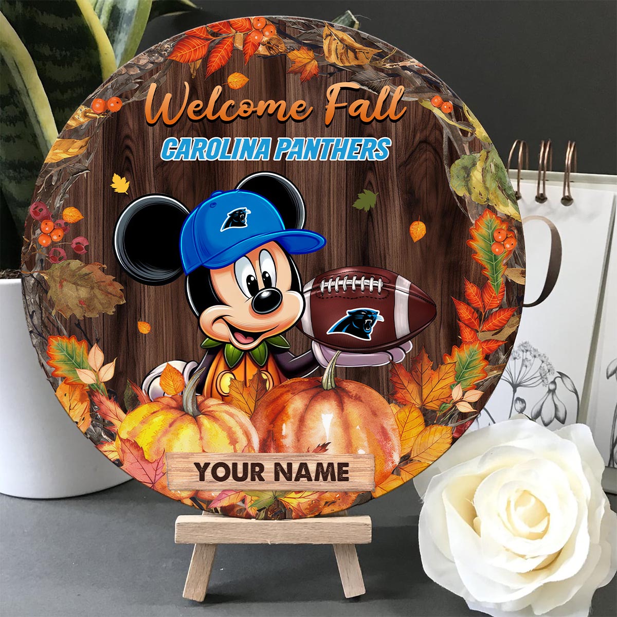 Sportswearmerch Carolina Panthers NFL x Mickey Round Wooden Sign For Fan