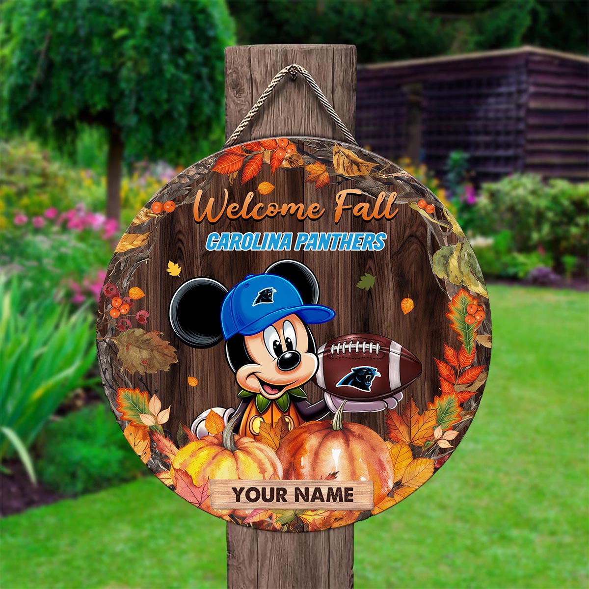 Sportswearmerch Carolina Panthers NFL x Mickey Round Wooden Sign For Fan