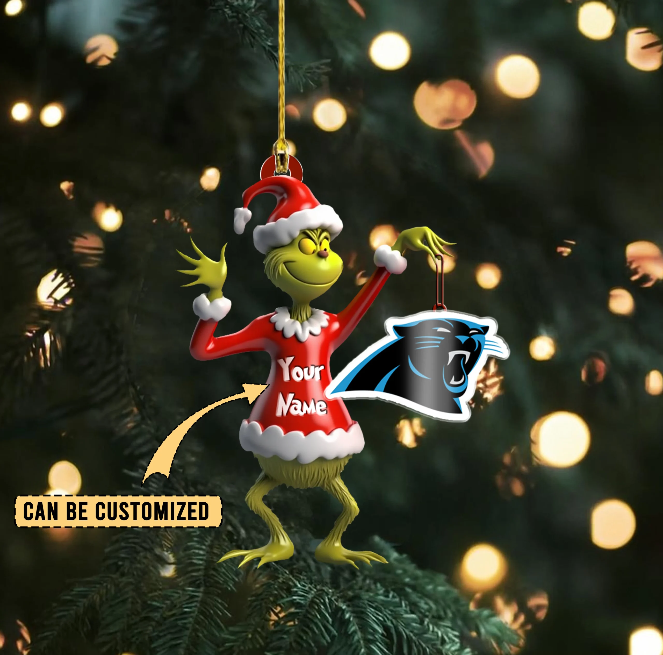Sportswearmerch Carolina Panthers NFL x The Grinch Acrylic Ornament Gift For Fans