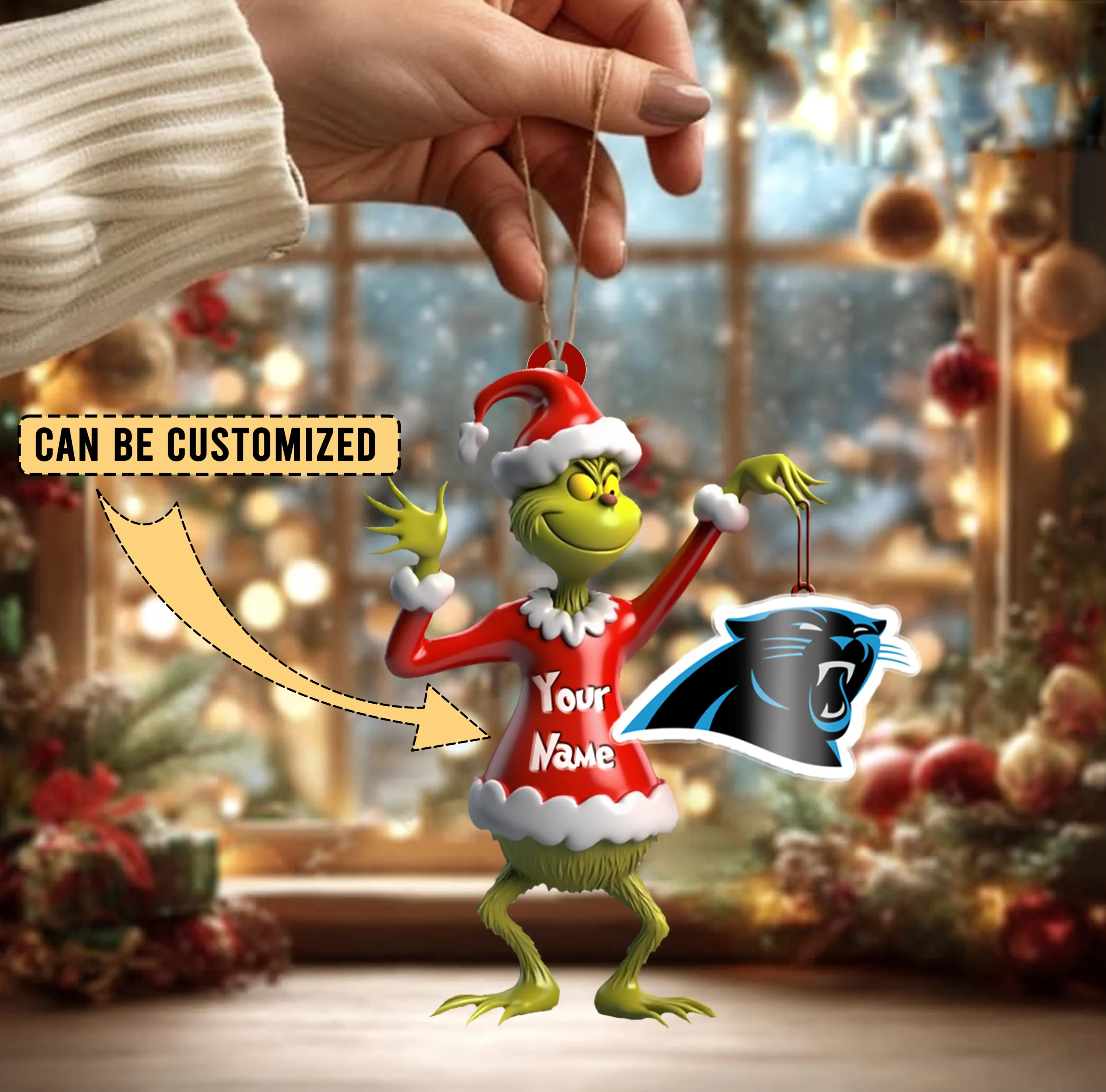 Sportswearmerch Carolina Panthers NFL x The Grinch Acrylic Ornament Gift For Fans