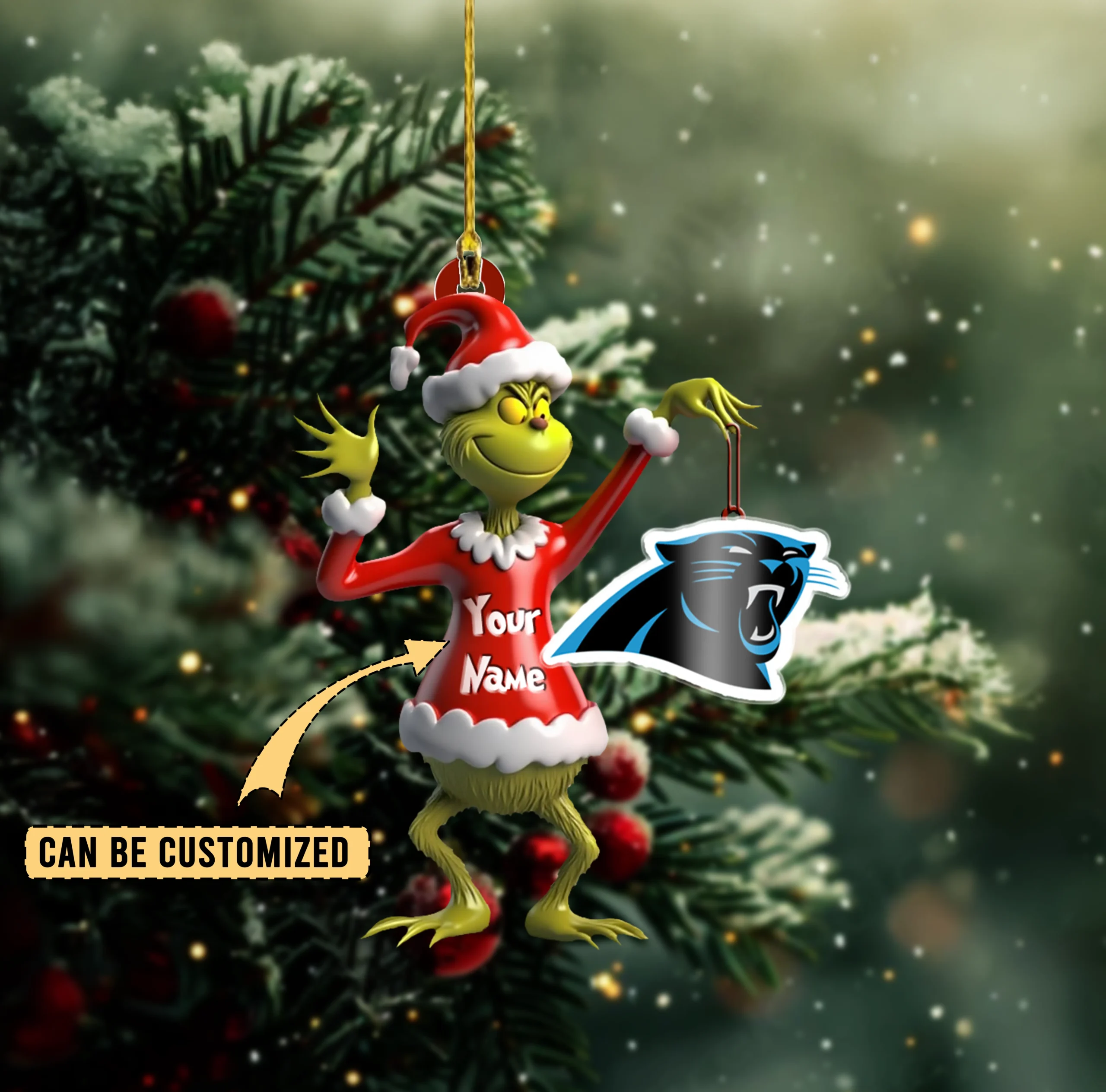 Sportswearmerch Carolina Panthers NFL x The Grinch Acrylic Ornament Gift For Fans