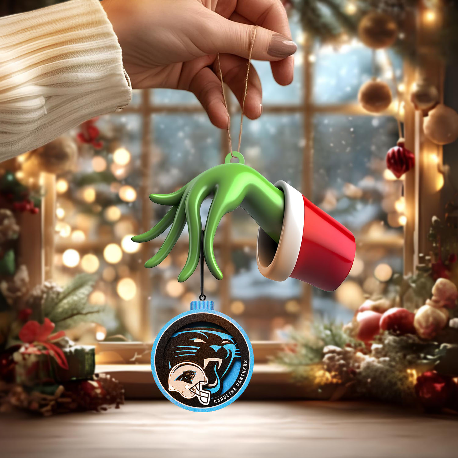 Sportswearmerch Carolina Panthers NFL x The Grinch Christmas Acrylic Mix Wooden Ornament Gift For Fans