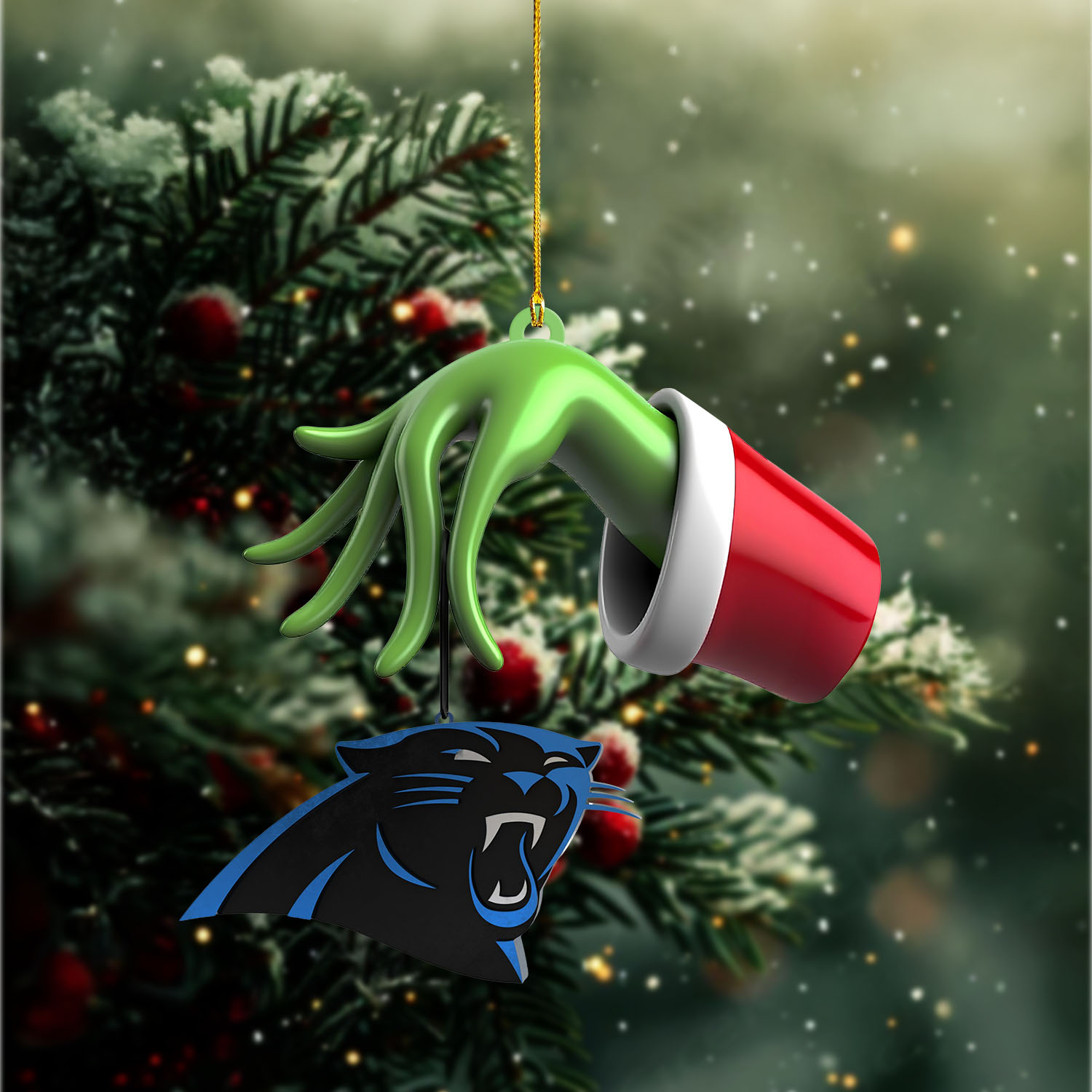 Sportswearmerch Carolina Panthers NFL x The Grinch Christmas Acrylic Mix Wooden Ornament Gift For Fans