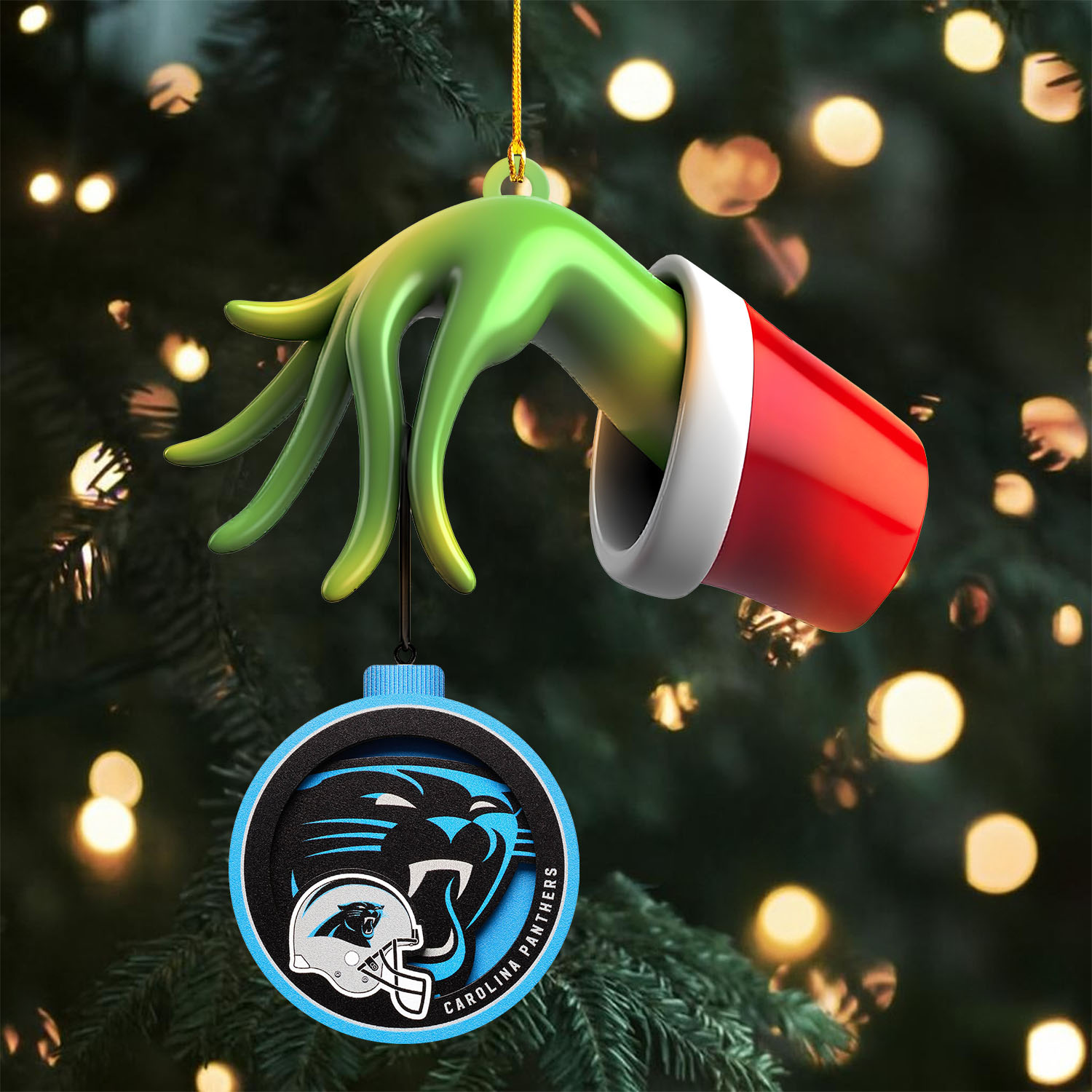 Sportswearmerch Carolina Panthers NFL x The Grinch Christmas Acrylic Mix Wooden Ornament Gift For Fans
