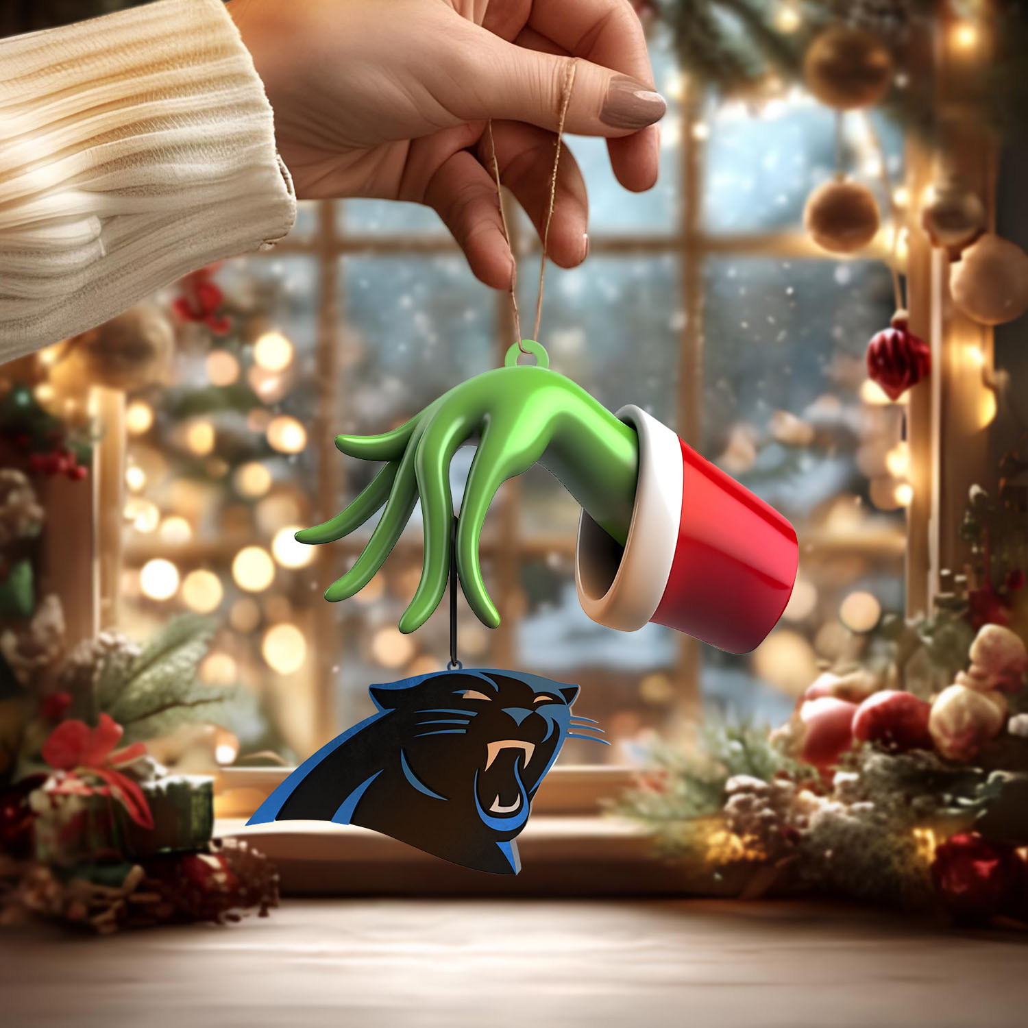Sportswearmerch Carolina Panthers NFL x The Grinch Christmas Acrylic Mix Wooden Ornament Gift For Fans