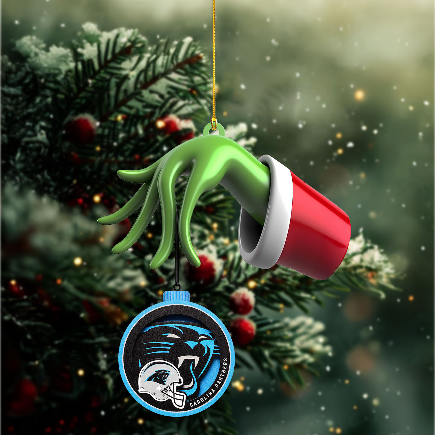 Sportswearmerch Carolina Panthers NFL x The Grinch Christmas Acrylic Mix Wooden Ornament Gift For Fans