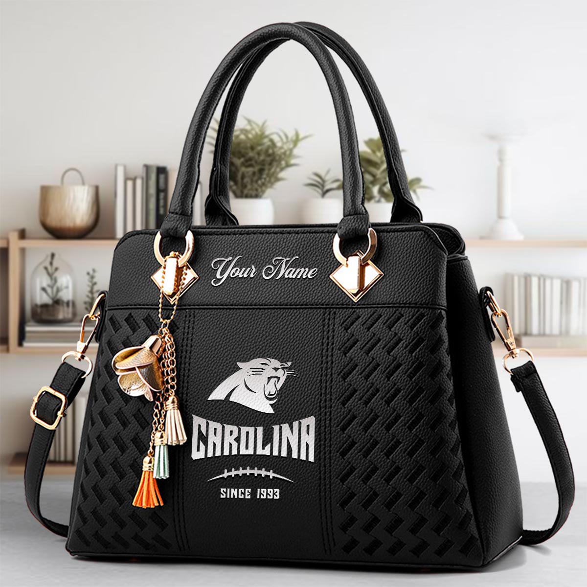 Sportswearmerch Carolina Panthers NFL Zip Leather Handbag For Fan