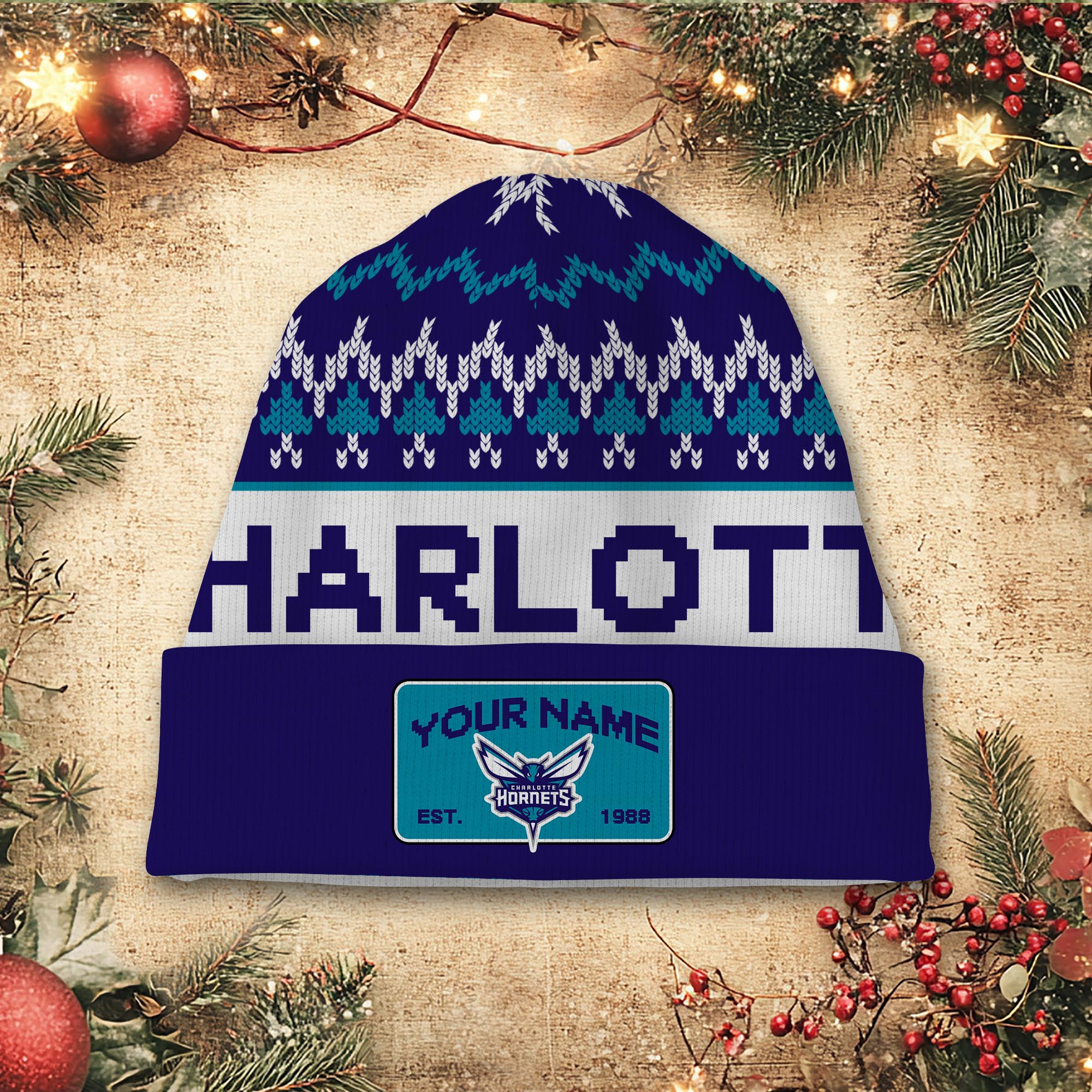 Sportswearmerch Charlotte Hornets NBA Christmas Beanie Hat For Fan