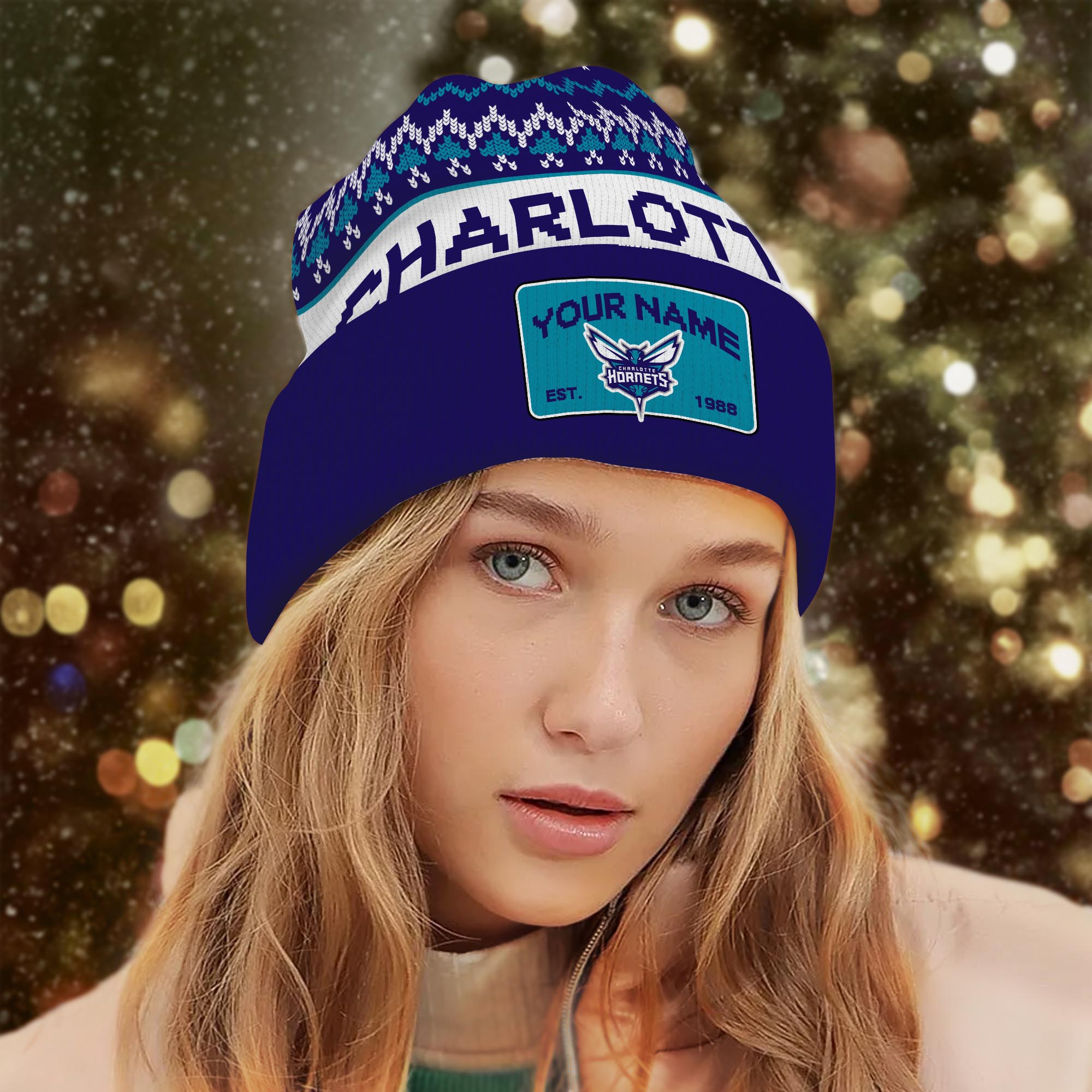 Sportswearmerch Charlotte Hornets NBA Christmas Beanie Hat For Fan
