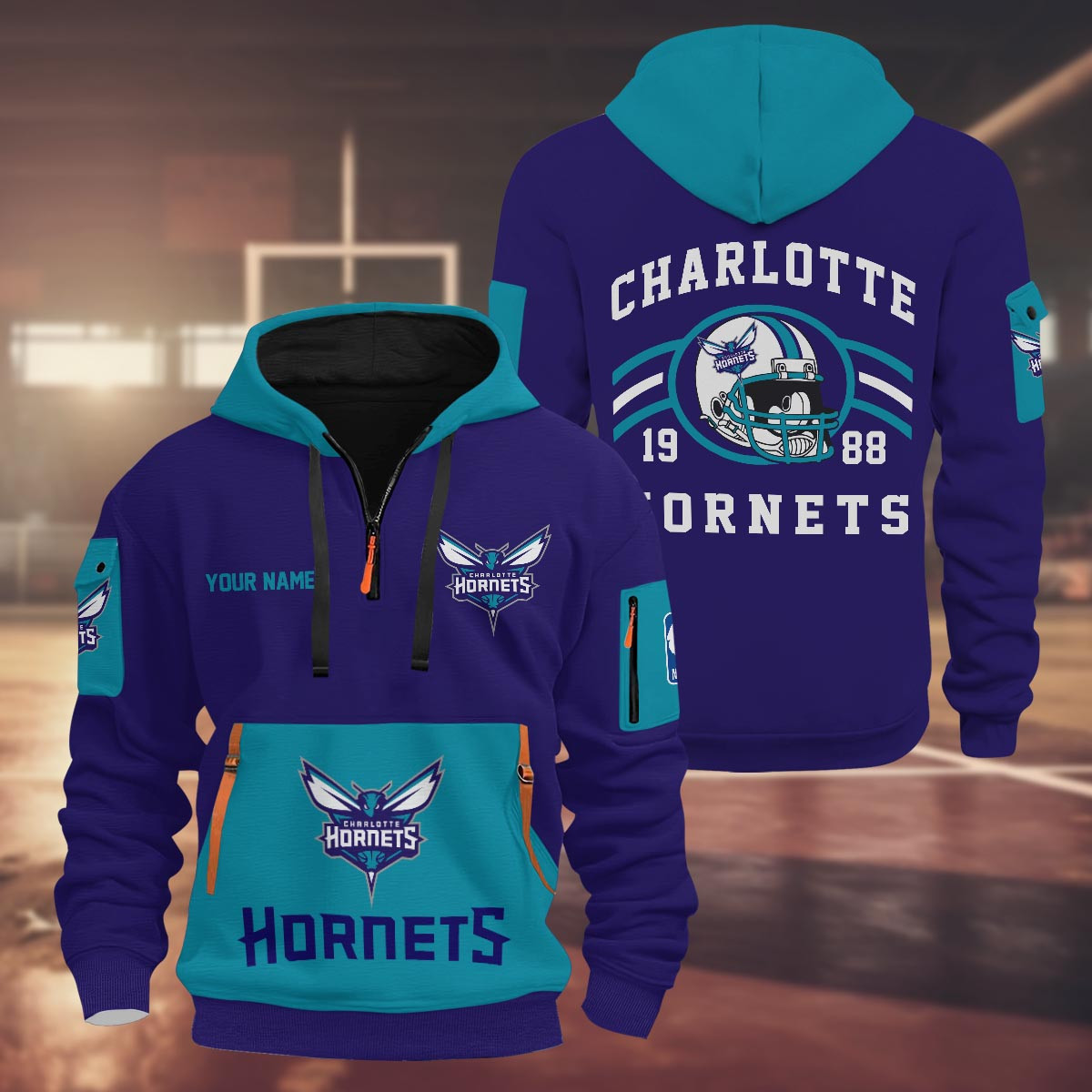 Sportswearmerch Charlotte Hornets NBA Half Zip Hoodie Personalized For Fan