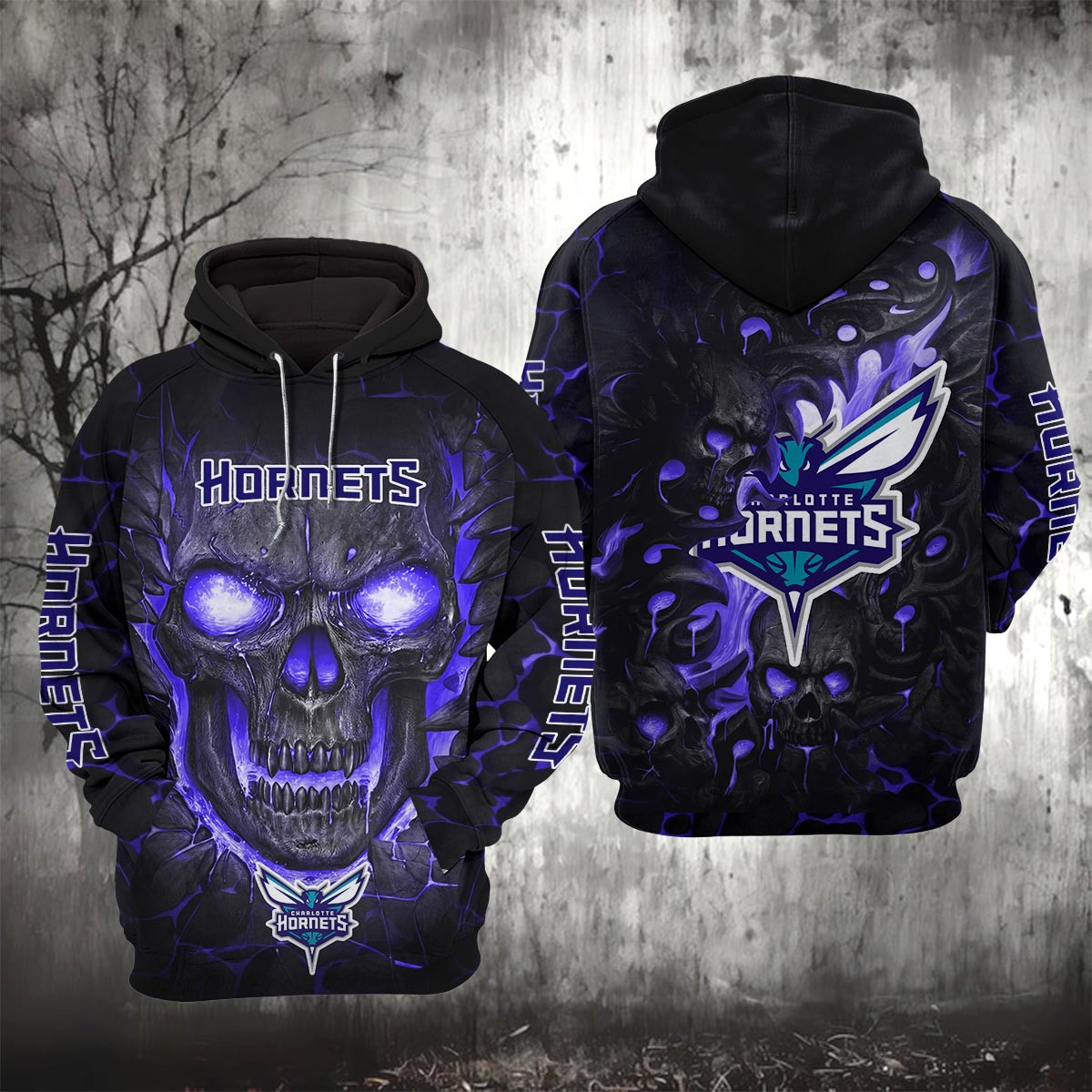 Sportswearmerch Charlotte Hornets NBA Lava Skull Hoodie For Fan