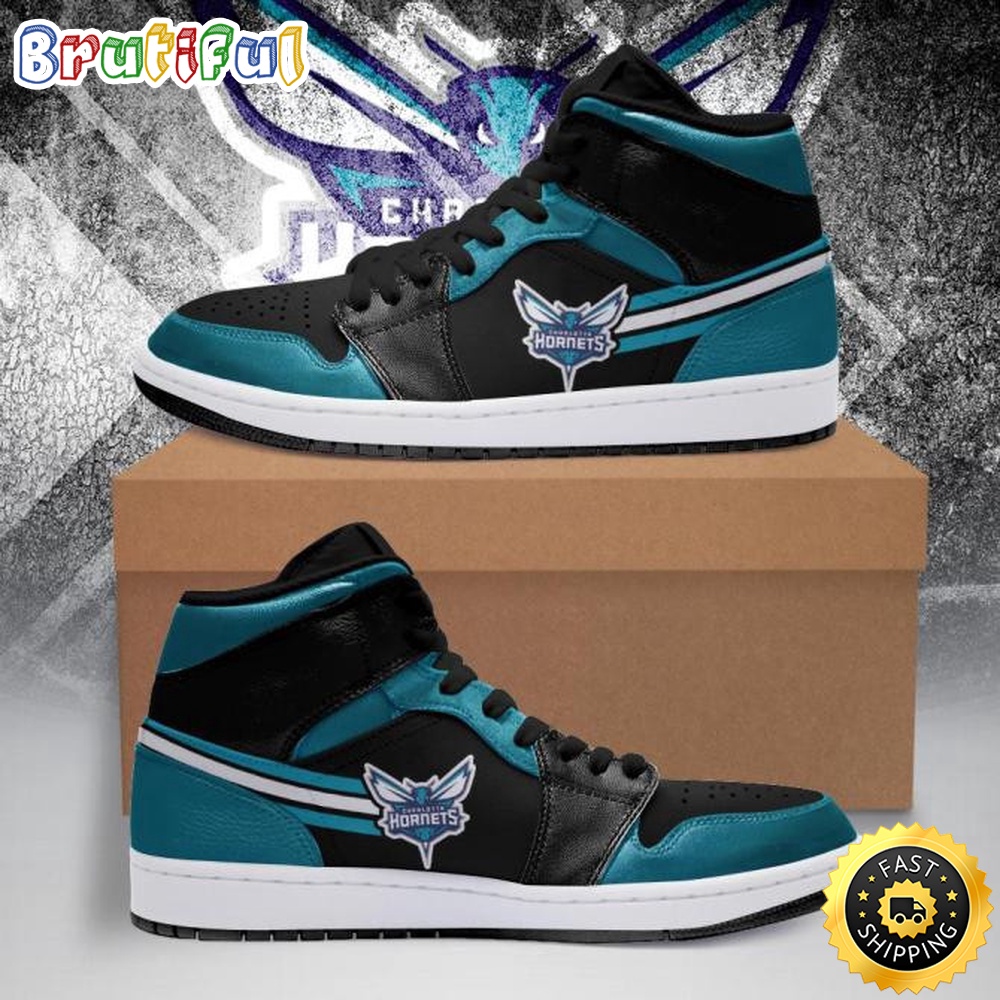 Sportswearmerch Charlotte Hornets NBA Teal Black AJ1 High Sneakers Shoes For Men And Women