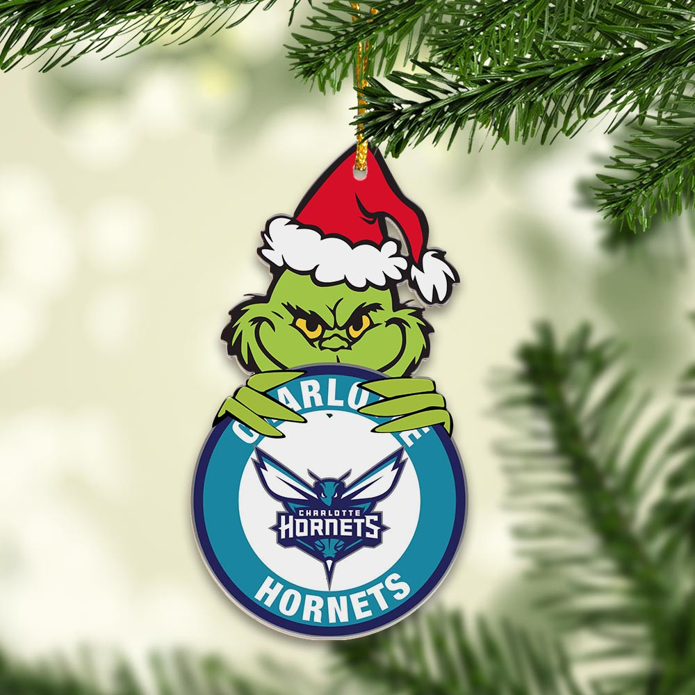 Sportswearmerch Charlotte Hornets NBA x Grinch Christmas Acrylic Ornament For Fans