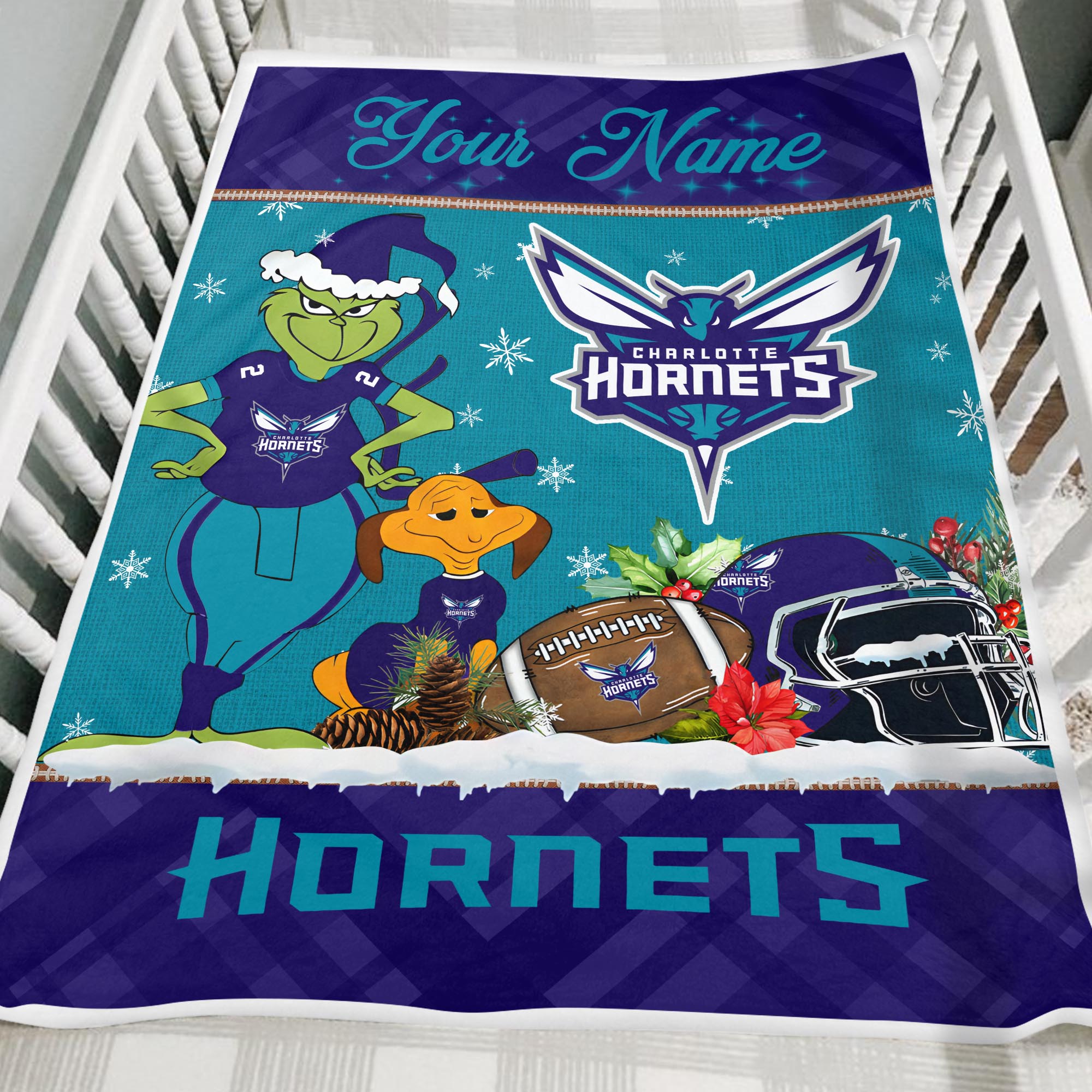 Sportswearmerch Charlotte Hornets NBA x Grinch Christmas Fleece Blanket For Fan