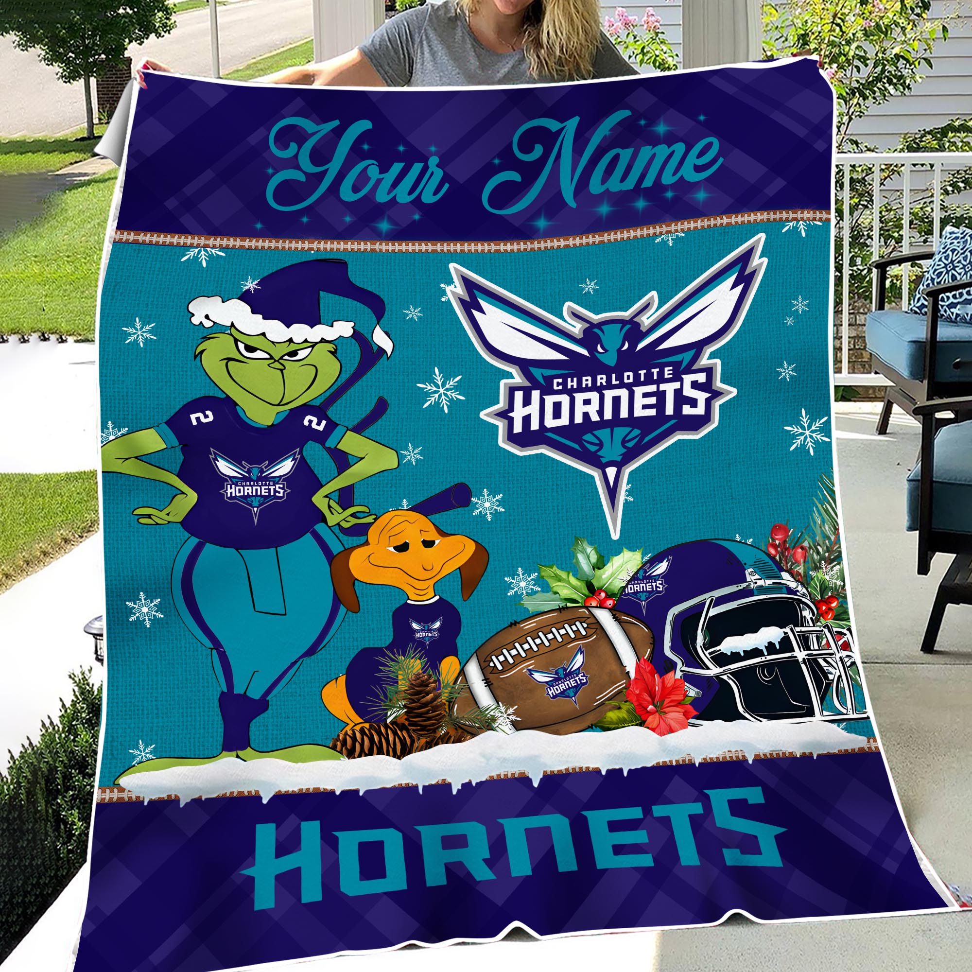 Sportswearmerch Charlotte Hornets NBA x Grinch Christmas Fleece Blanket For Fan