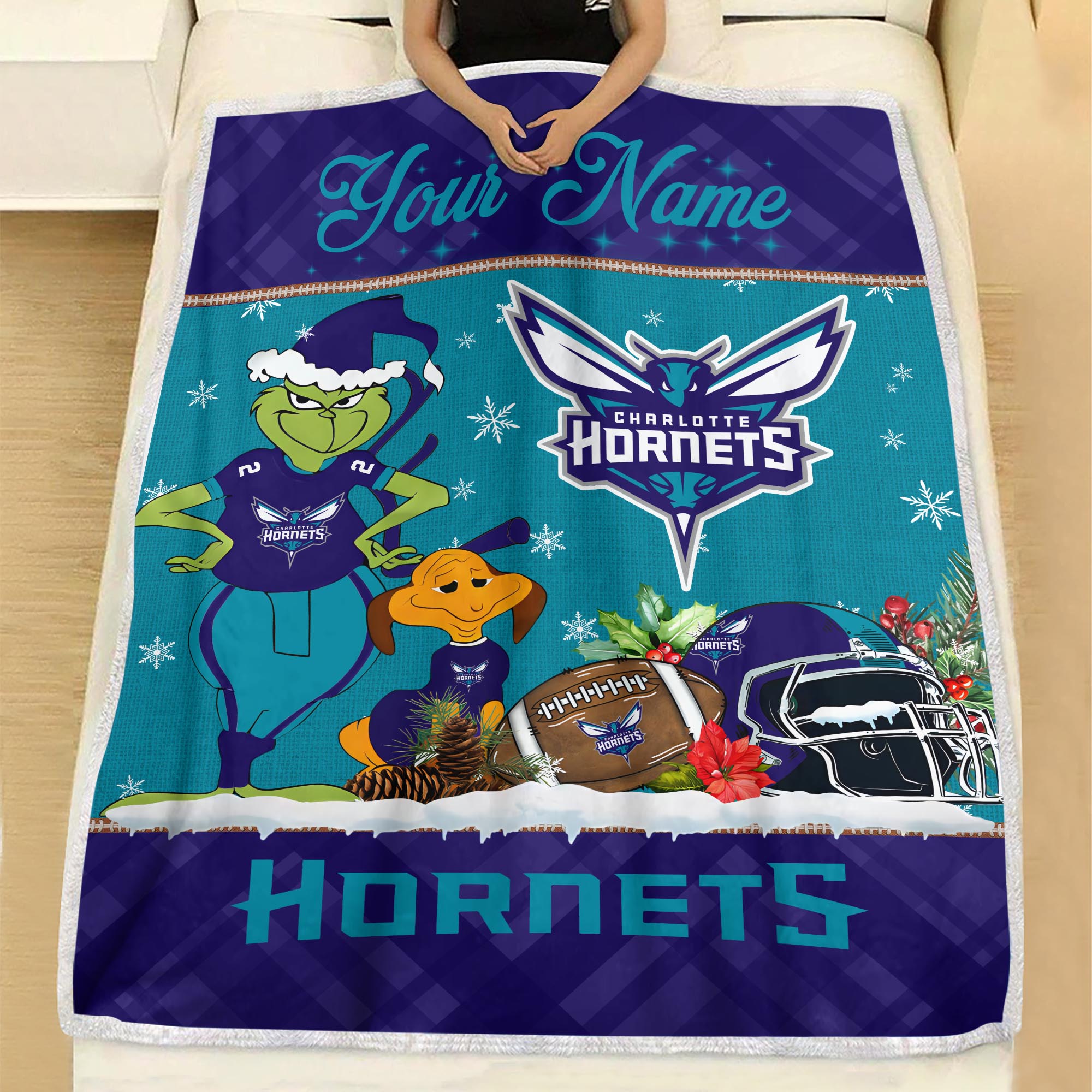 Sportswearmerch Charlotte Hornets NBA x Grinch Christmas Fleece Blanket For Fan
