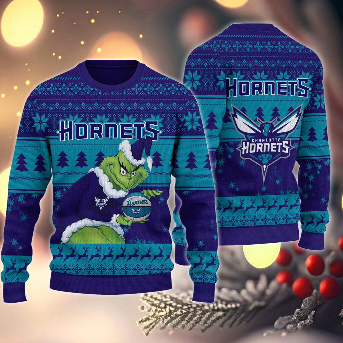 Sportswearmerch Charlotte Hornets NBA x Grinch Christmas Ugly Sweater For Fans