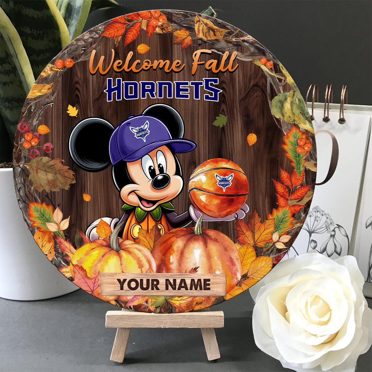 Sportswearmerch Charlotte Hornets NBA x Mickey Round Wooden Sign For Fan