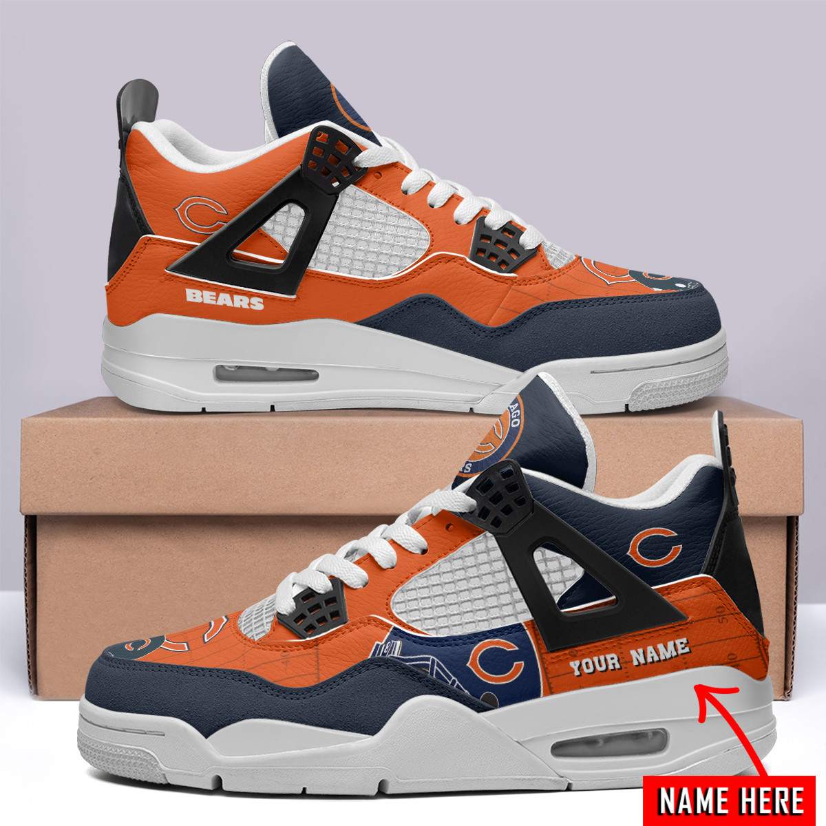 Sportswearmerch Chicago Bears NFL Air Jordan 4 Sneaker AJ4 Sneakers Shoes For Men And Women