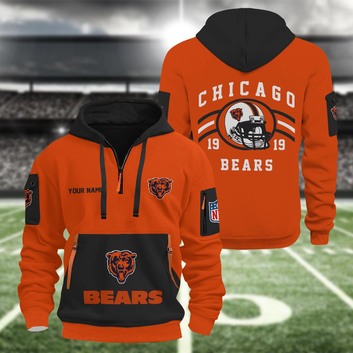 Sportswearmerch Chicago Bears NFL Half Zip Hoodie For Fan