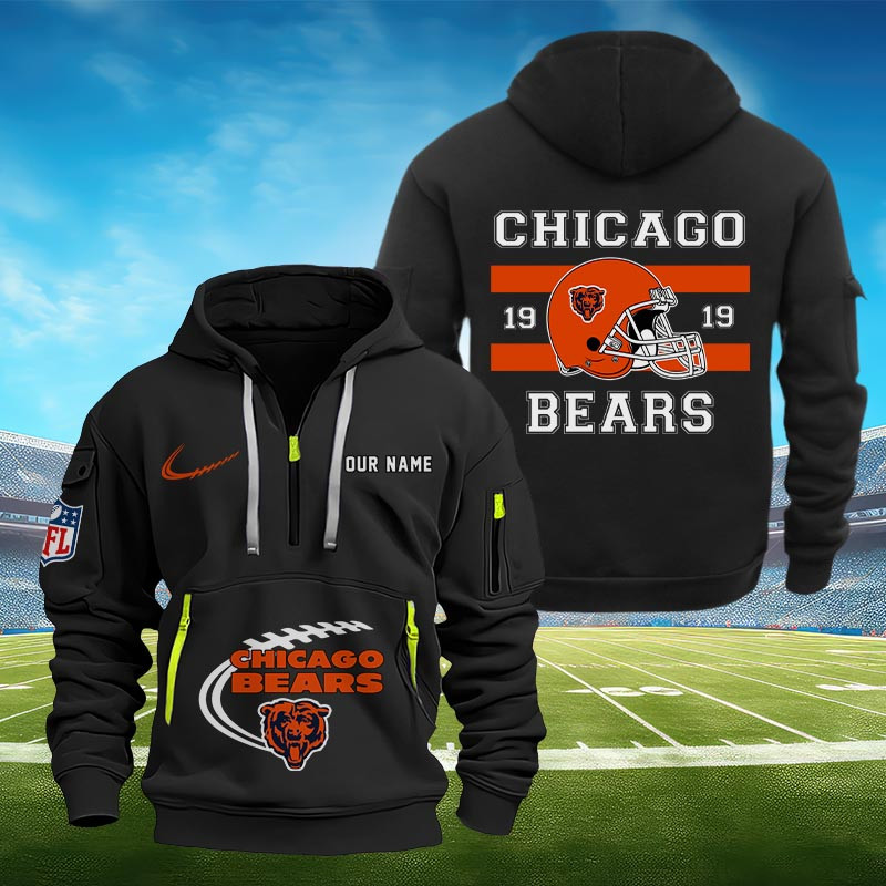 Sportswearmerch Chicago Bears NFL Half Zip Hoodie Personalized For Fan