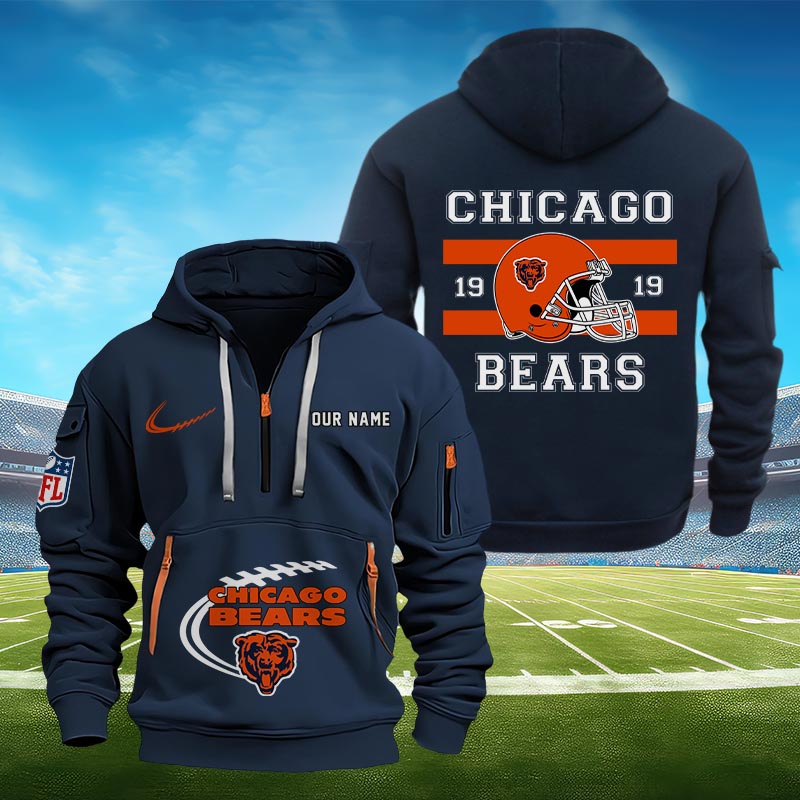 Sportswearmerch Chicago Bears NFL Half Zip Hoodie Personalized For Fan