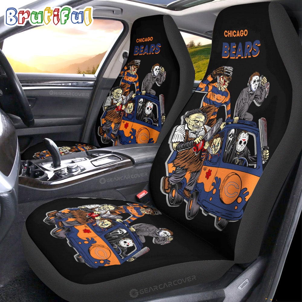 Sportswearmerch Chicago Bears NFL Horror Characters Essential Halloween Car Seat Covers For Fan