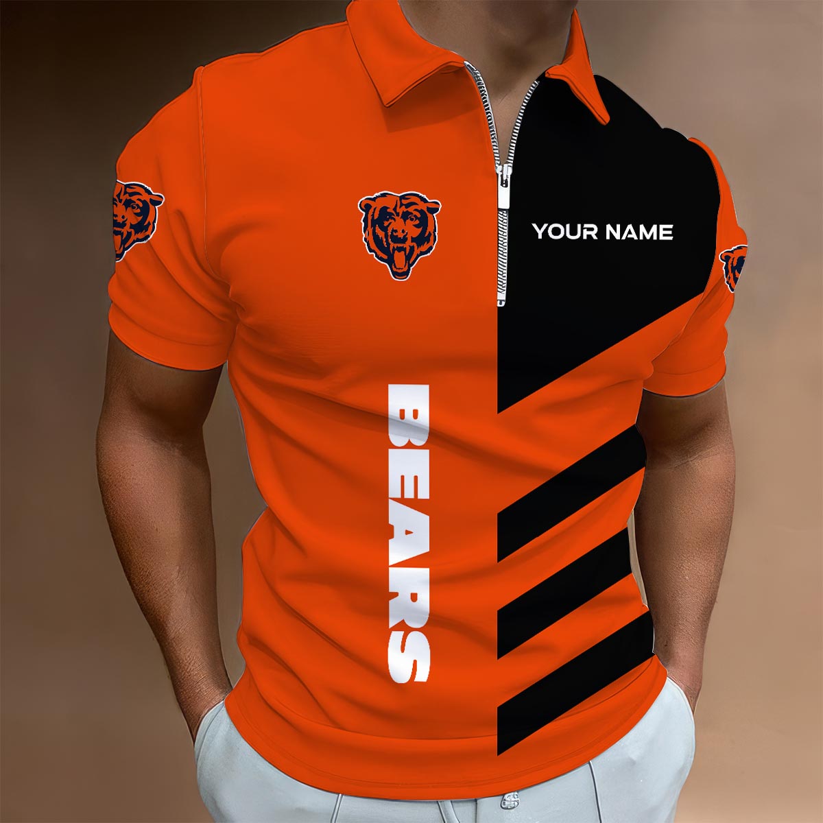 Sportswearmerch Chicago Bears NFL Lapel Zip Polo Shirt For Fan