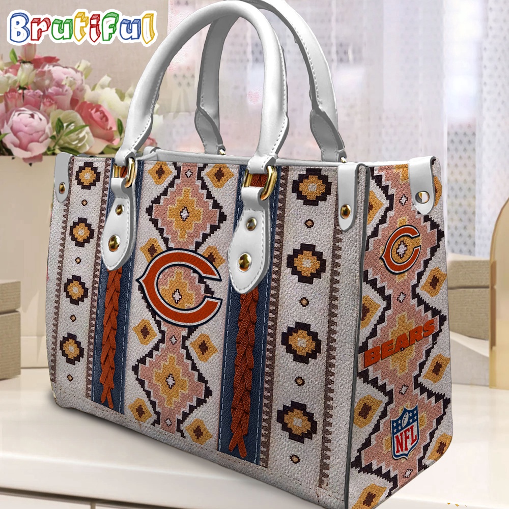 Sportswearmerch Chicago Bears NFL Native American Pattern Leather Bag For Fan